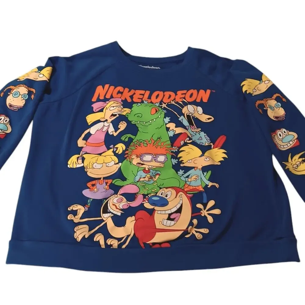VINTAGE 90s NICKELODEON Sweatshirt Top Youth 2X Cartoon Wornin Pop Culture 1990s